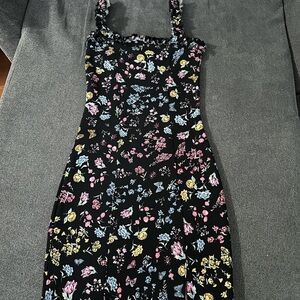 H&M Divided Black Dress with Floral Accents
